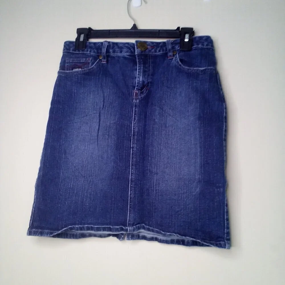 Squeeze Jeans Denim Skirt Women 9 10 Short Back Slit 90s Y2K Blue